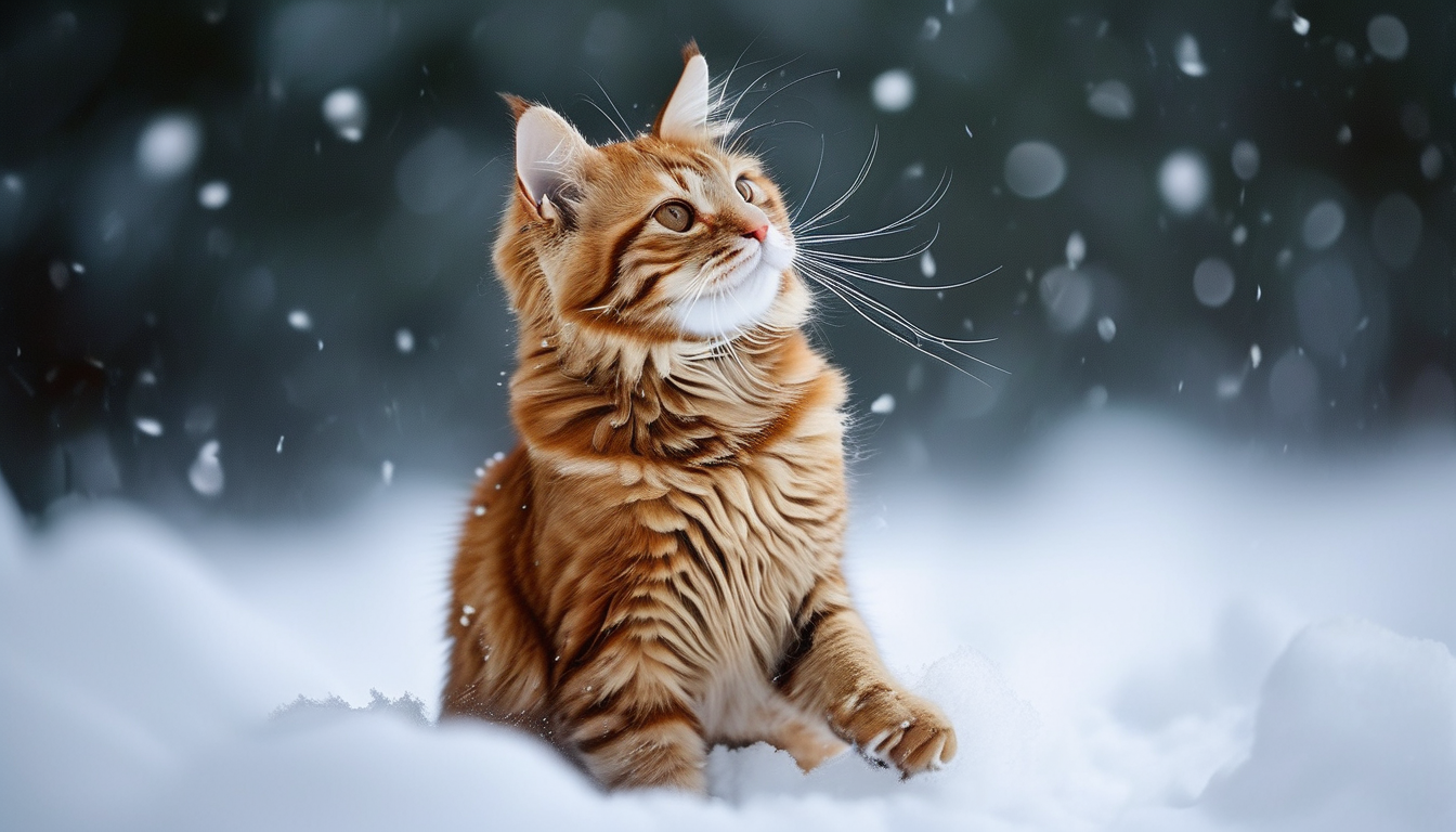 cat dancing in snow